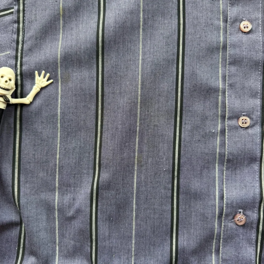 💀 SOLD 💀 Vintage 80s Purple Striped Cropped Boxy Short Sleeve Button Down ~ XL - Picture 8 of 8